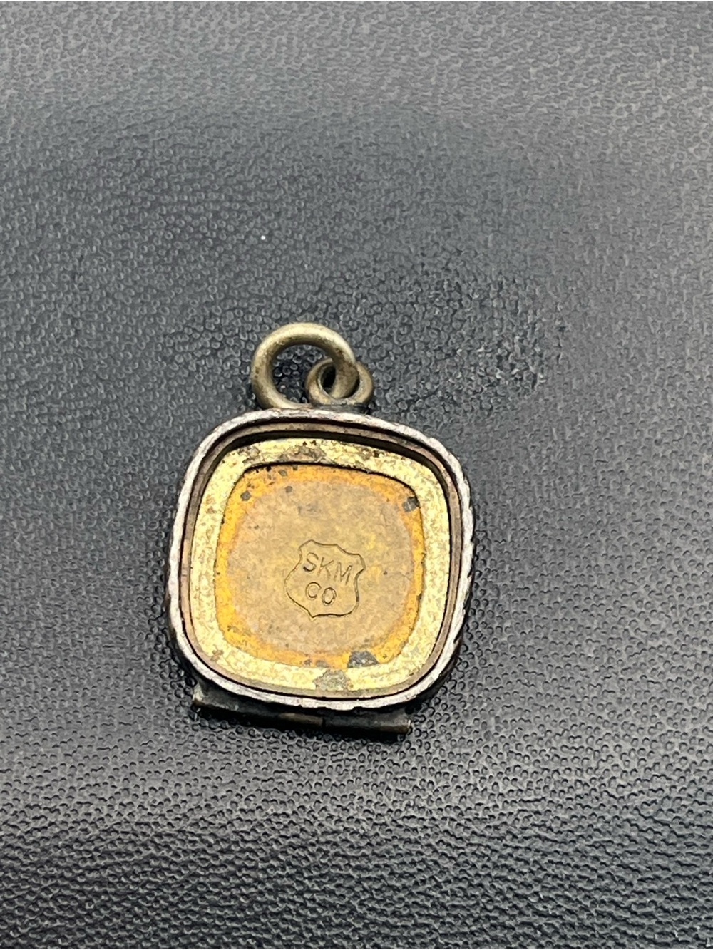 SKM & Co Victorian gold tone square locket pocket watch fob engraved DAMAGED - Picture 9 of 15